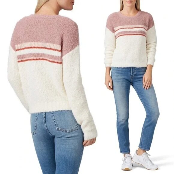 Louna Women’s Pullover Fuzzy Crewneck Sweater Colorblock Striped Valentines - Picture 5 of 9
